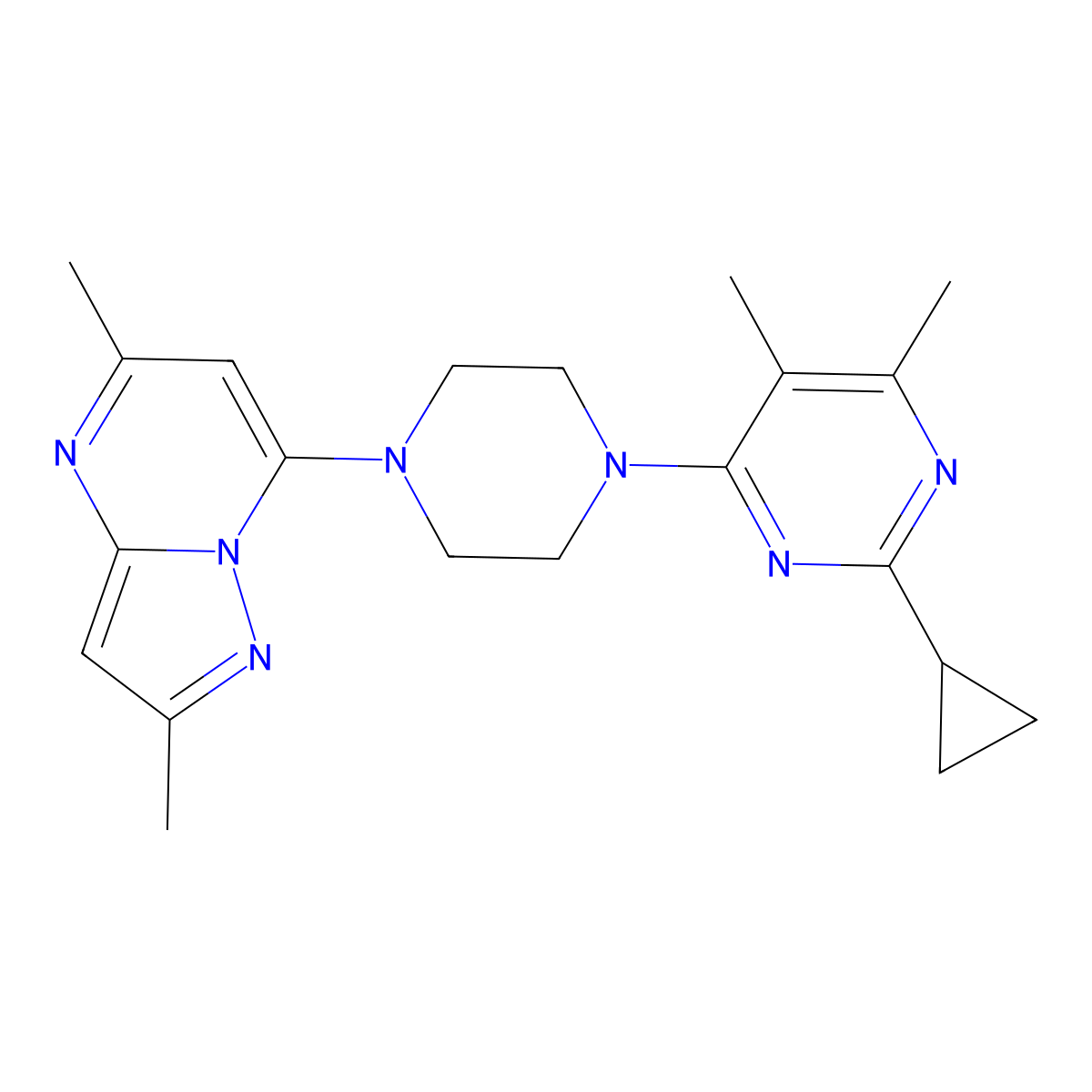2-Cyclopropyl-4-(4-{2,5-dimethylpyrazolo[1,5-a]pyrimidin-7-yl}piperazin-1-yl)-5,6-dimethylpyrimidine molecular structure, CAS 2548987-61-5