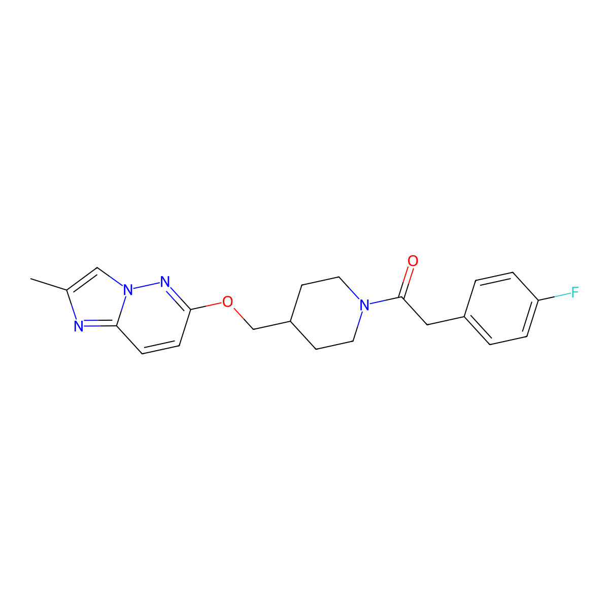 2-(4-Fluorophenyl)-1-{4-[({2-methylimidazo[1,2-b]pyridazin-6-yl}oxy)methyl]piperidin-1-yl}ethan-1-one molecular structure, CAS 2548987-63-7