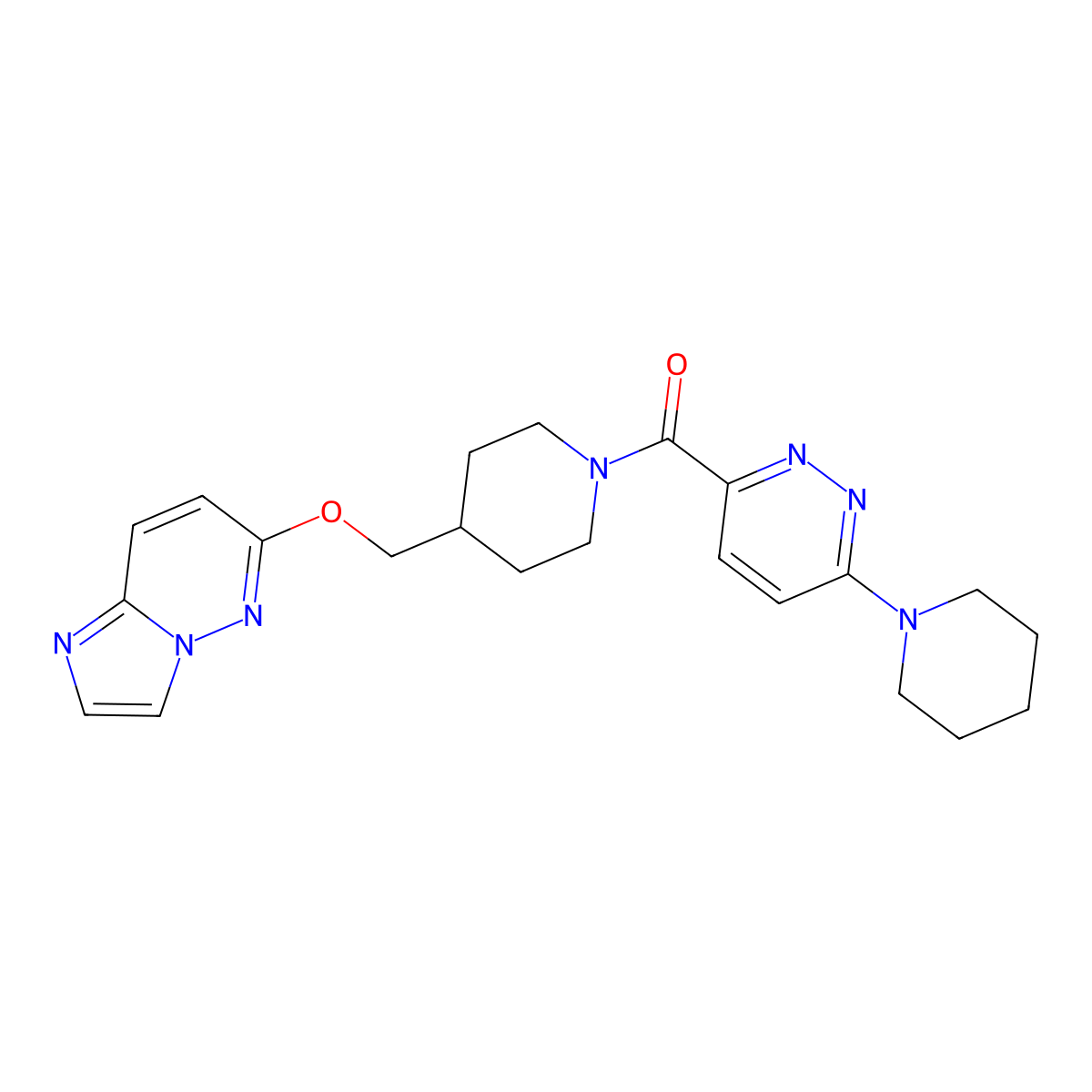 3-[4-({Imidazo[1,2-b]pyridazin-6-yloxy}methyl)piperidine-1-carbonyl]-6-(piperidin-1-yl)pyridazine molecular structure, CAS 2548987-65-9
