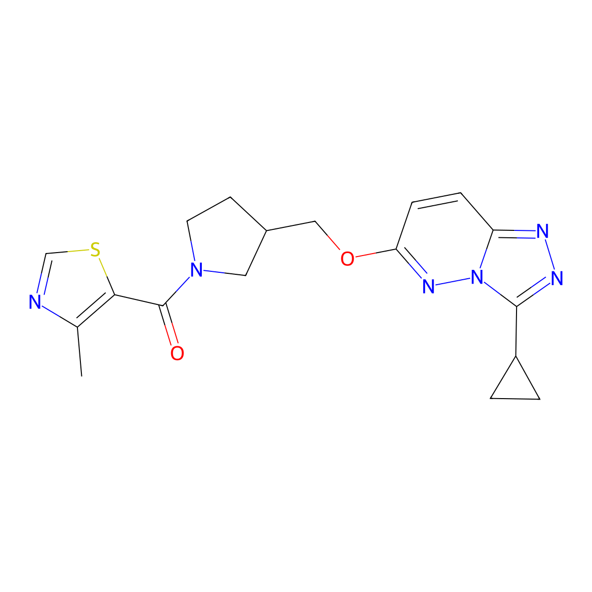 5-{3-[({3-Cyclopropyl-[1,2,4]triazolo[4,3-b]pyridazin-6-yl}oxy)methyl]pyrrolidine-1-carbonyl}-4-methyl-1,3-thiazole molecular structure, CAS 2548987-70-6