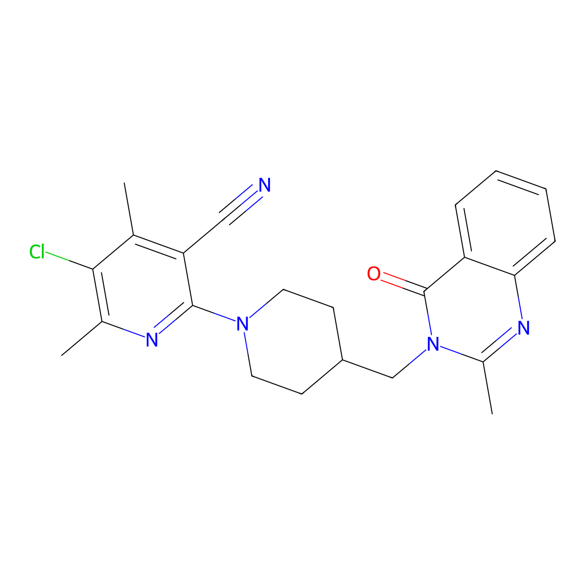 5-Chloro-4,6-dimethyl-2-{4-[(2-methyl-4-oxo-3,4-dihydroquinazolin-3-yl)methyl]piperidin-1-yl}pyridine-3-carbonitrile molecular structure, CAS 2548987-71-7