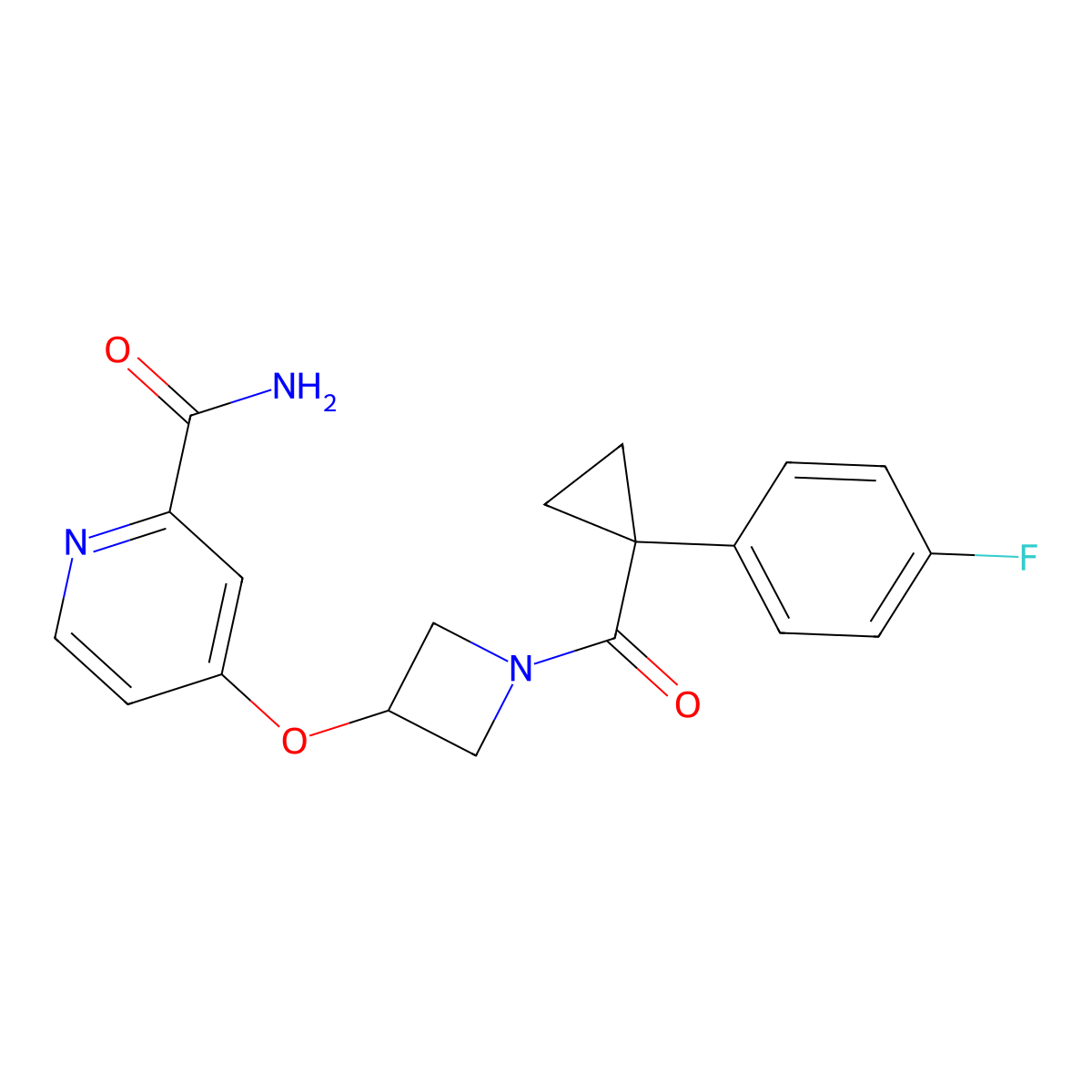 4-({1-[1-(4-Fluorophenyl)cyclopropanecarbonyl]azetidin-3-yl}oxy)pyridine-2-carboxamide molecular structure, CAS 2548987-76-2