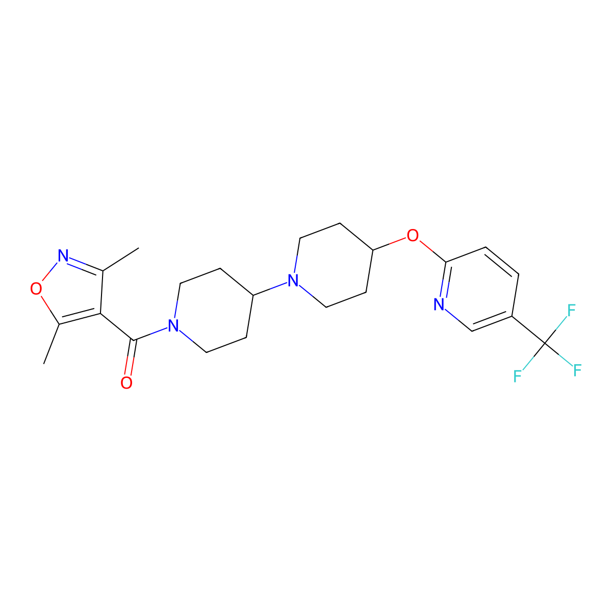 1'-(3,5-Dimethyl-1,2-oxazole-4-carbonyl)-4-{[5-(trifluoromethyl)pyridin-2-yl]oxy}-1,4'-bipiperidine molecular structure, CAS 2548987-77-3