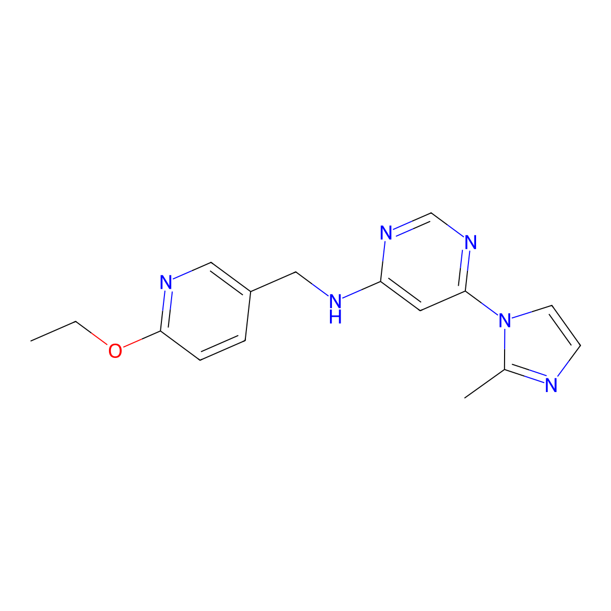 N-[(6-ethoxypyridin-3-yl)methyl]-6-(2-methyl-1H-imidazol-1-yl)pyrimidin-4-amine molecular structure, CAS 2548987-80-8