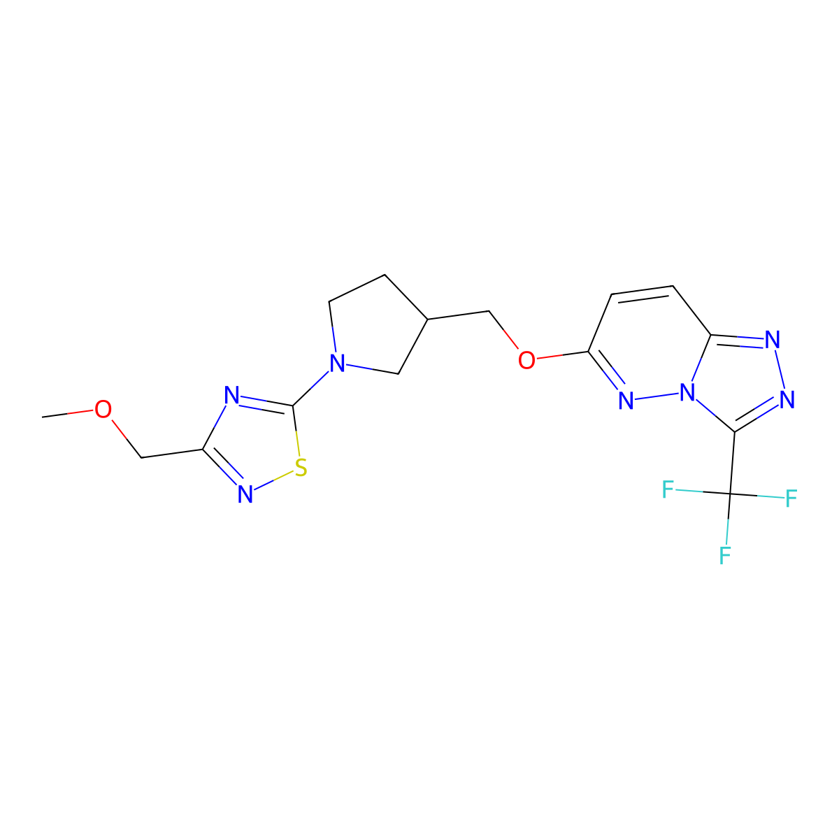 3-(Methoxymethyl)-5-[3-({[3-(trifluoromethyl)-[1,2,4]triazolo[4,3-b]pyridazin-6-yl]oxy}methyl)pyrrolidin-1-yl]-1,2,4-thiadiazole molecular structure, CAS 2548987-81-9