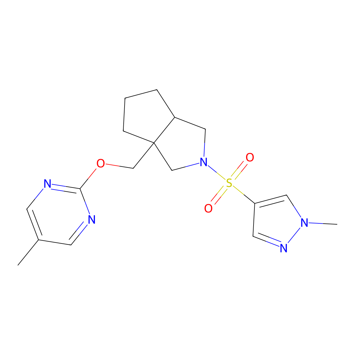 5-methyl-2-({2-[(1-methyl-1H-pyrazol-4-yl)sulfonyl]-octahydrocyclopenta[c]pyrrol-3a-yl}methoxy)pyrimidine molecular structure, CAS 2548987-83-1