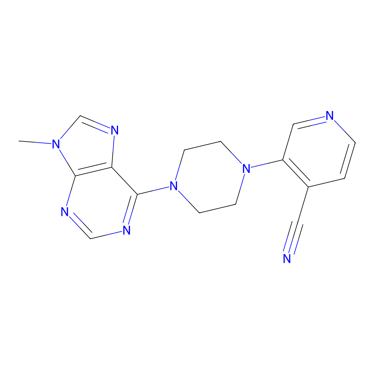 3-[4-(9-methyl-9H-purin-6-yl)piperazin-1-yl]pyridine-4-carbonitrile molecular structure, CAS 2548987-84-2