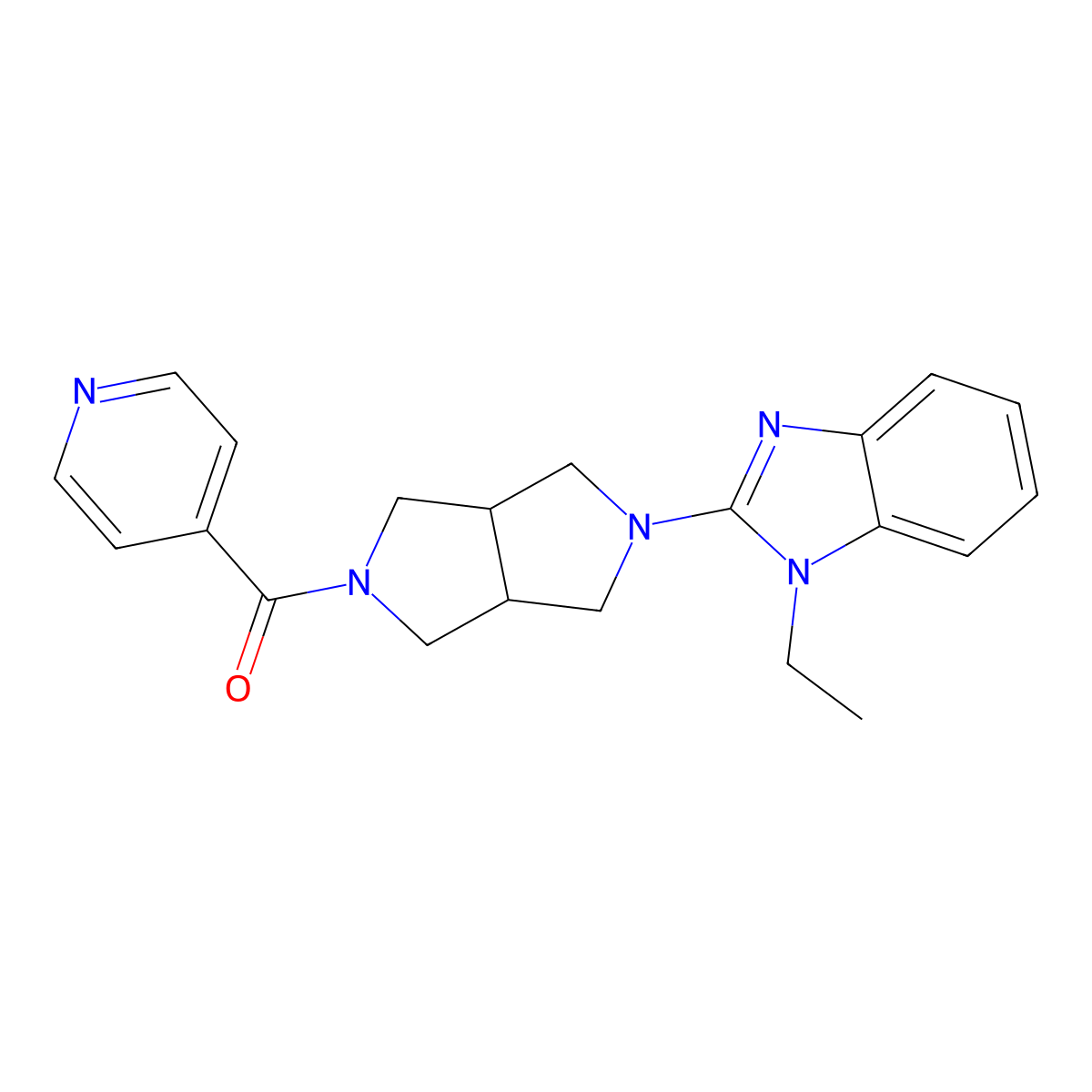 1-ethyl-2-[5-(pyridine-4-carbonyl)-octahydropyrrolo[3,4-c]pyrrol-2-yl]-1H-1,3-benzodiazole molecular structure, CAS 2548987-87-5
