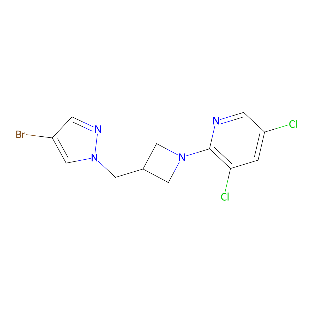 2-{3-[(4-bromo-1H-pyrazol-1-yl)methyl]azetidin-1-yl}-3,5-dichloropyridine molecular structure, CAS 2548987-88-6