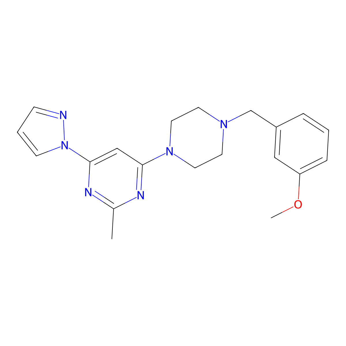 4-{4-[(3-methoxyphenyl)methyl]piperazin-1-yl}-2-methyl-6-(1H-pyrazol-1-yl)pyrimidine molecular structure, CAS 2548987-92-2