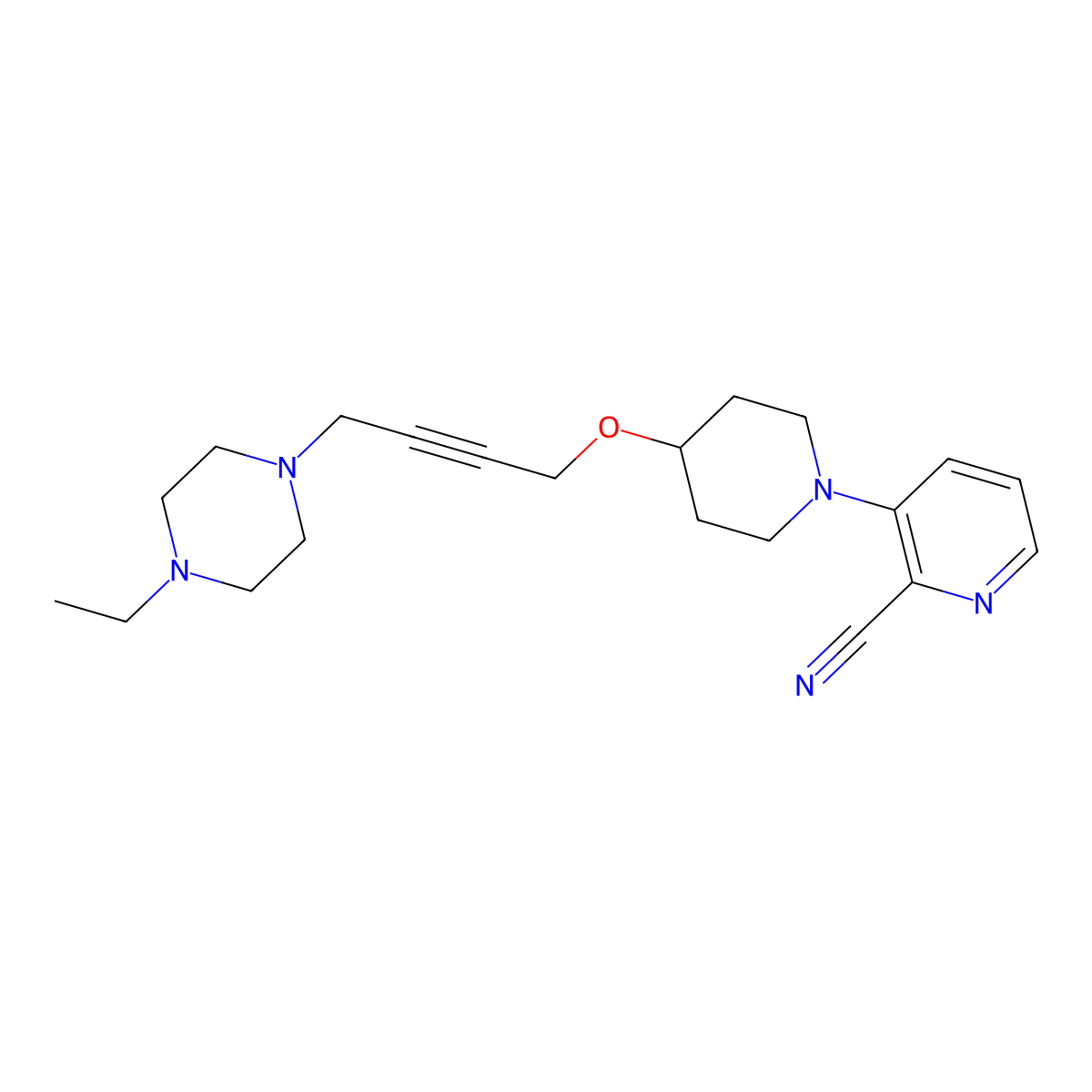 3-(4-{[4-(4-Ethylpiperazin-1-yl)but-2-yn-1-yl]oxy}piperidin-1-yl)pyridine-2-carbonitrile molecular structure, CAS 2548987-93-3