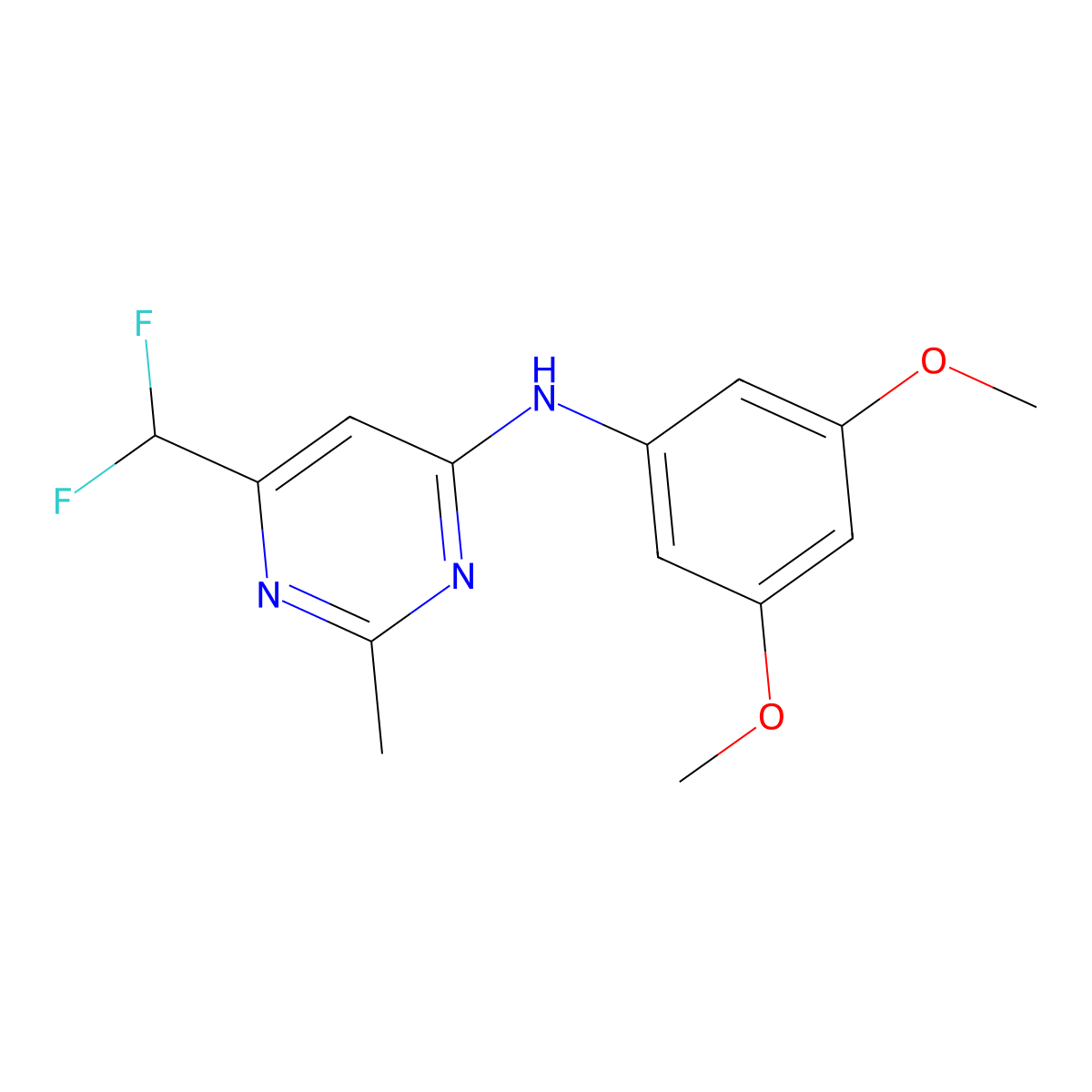 6-(difluoromethyl)-N-(3,5-dimethoxyphenyl)-2-methylpyrimidin-4-amine molecular structure, CAS 2548987-94-4