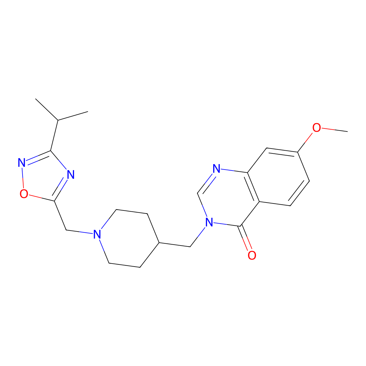 7-Methoxy-3-[(1-{[3-(propan-2-yl)-1,2,4-oxadiazol-5-yl]methyl}piperidin-4-yl)methyl]-3,4-dihydroquinazolin-4-one molecular structure, CAS 2548987-98-8