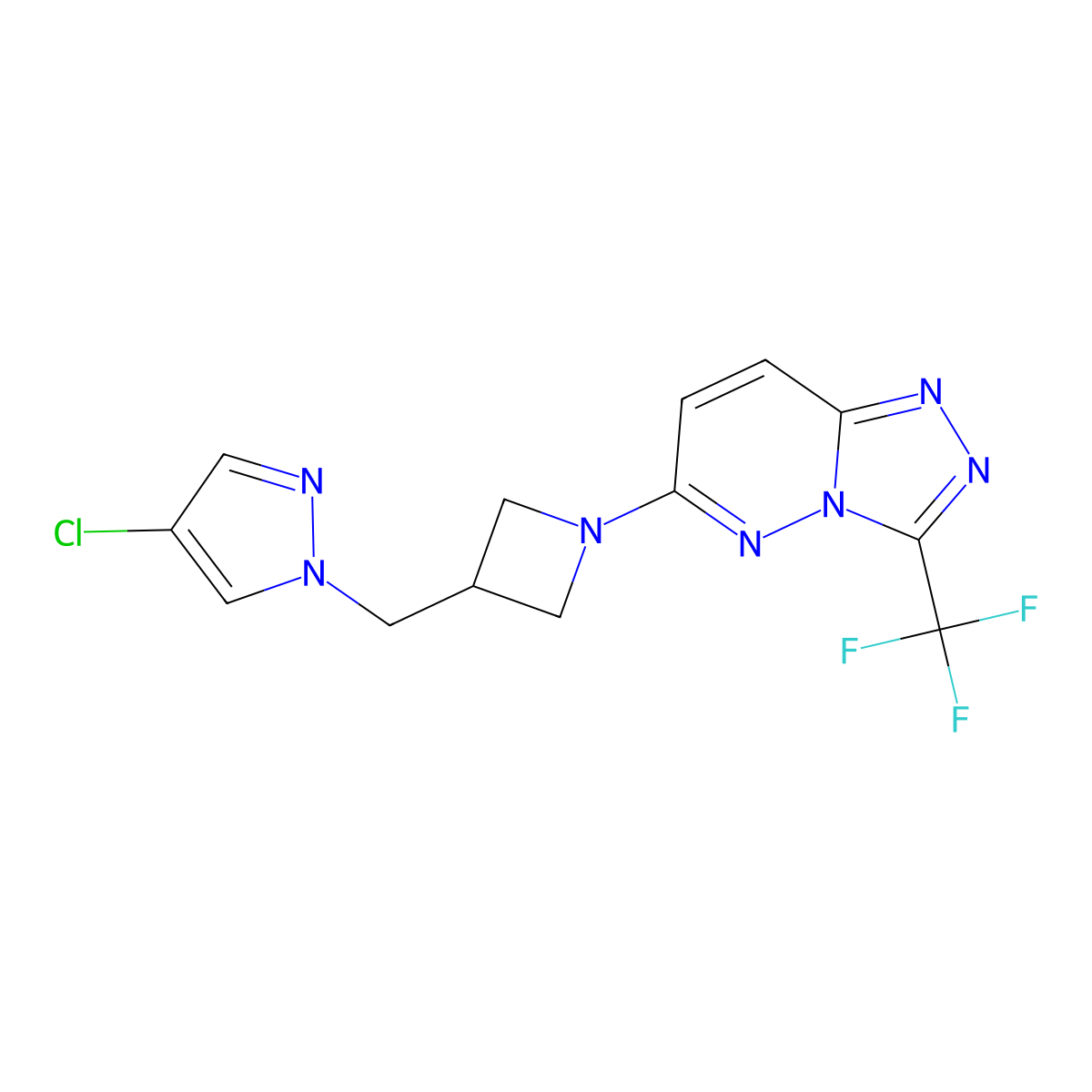 4-chloro-1-({1-[3-(trifluoromethyl)-[1,2,4]triazolo[4,3-b]pyridazin-6-yl]azetidin-3-yl}methyl)-1H-pyrazole molecular structure, CAS 2548988-06-1