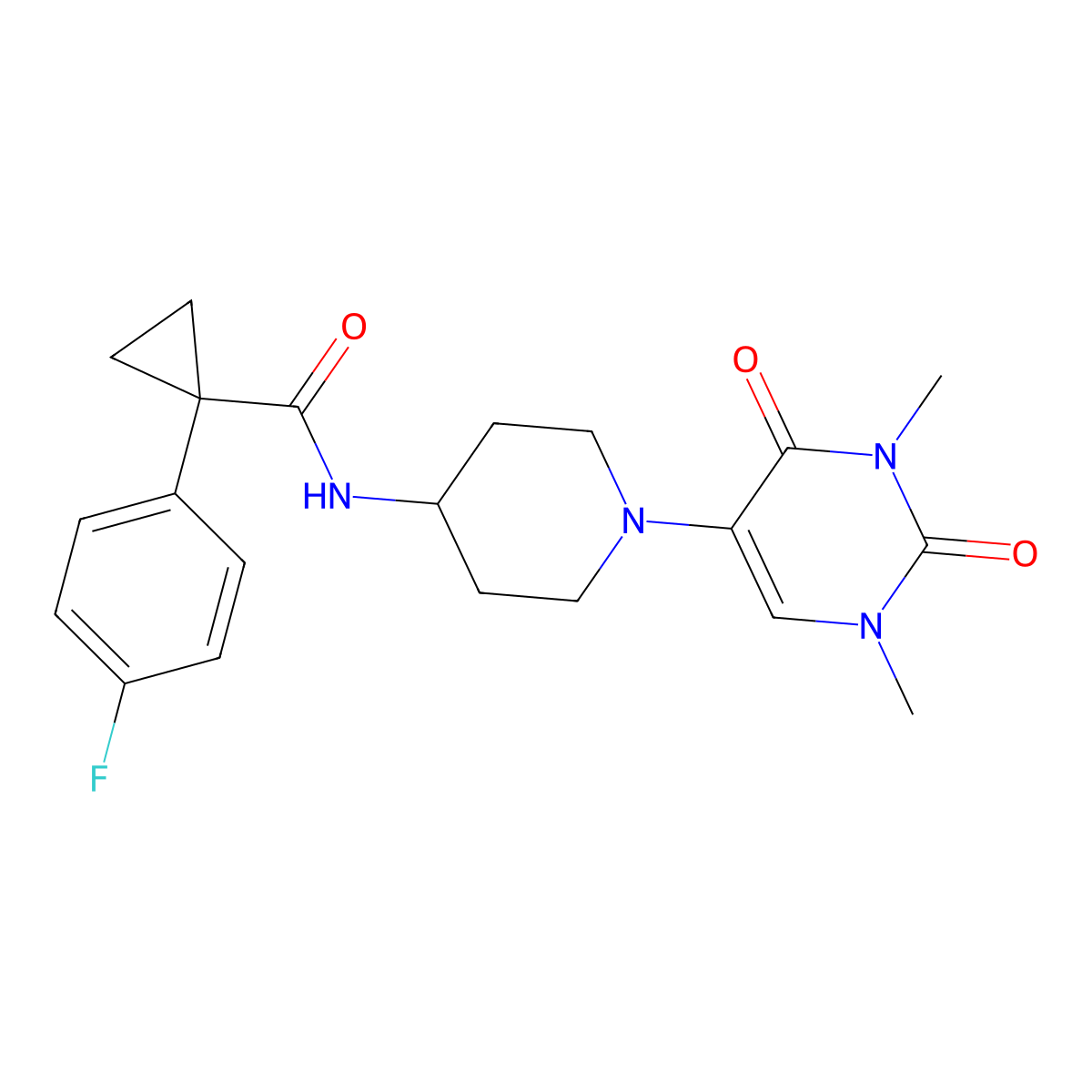 N-[1-(1,3-dimethyl-2,4-dioxo-1,2,3,4-tetrahydropyrimidin-5-yl)piperidin-4-yl]-1-(4-fluorophenyl)cyclopropane-1-carboxamide molecular structure, CAS 2548988-08-3