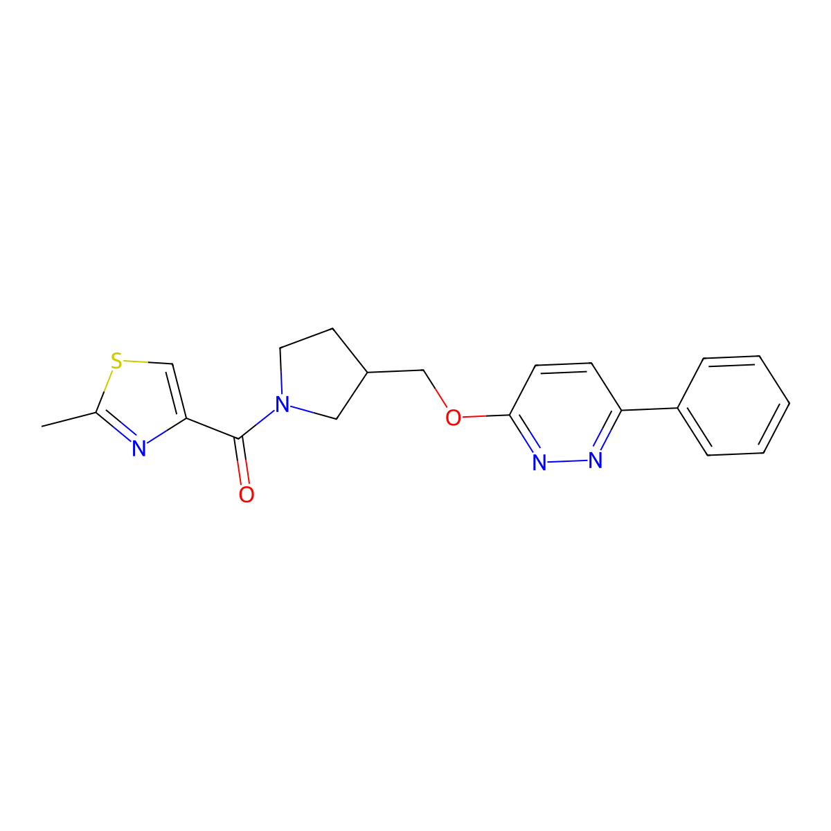 3-{[1-(2-Methyl-1,3-thiazole-4-carbonyl)pyrrolidin-3-yl]methoxy}-6-phenylpyridazine molecular structure, CAS 2548988-11-8