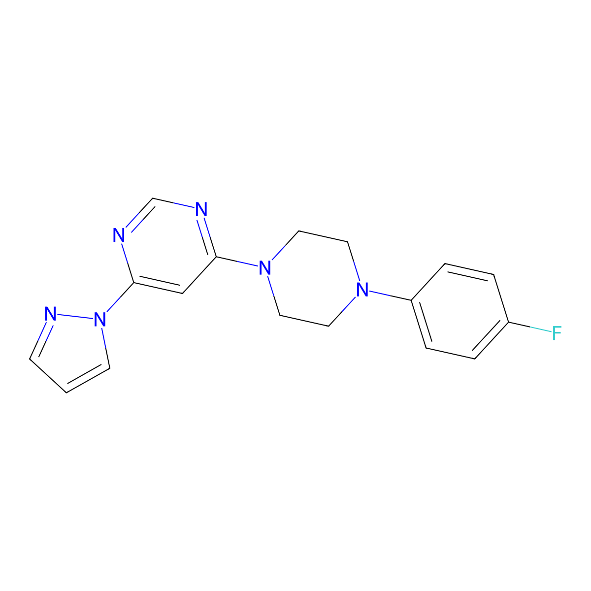 4-[4-(4-fluorophenyl)piperazin-1-yl]-6-(1H-pyrazol-1-yl)pyrimidine molecular structure, CAS 2548988-12-9