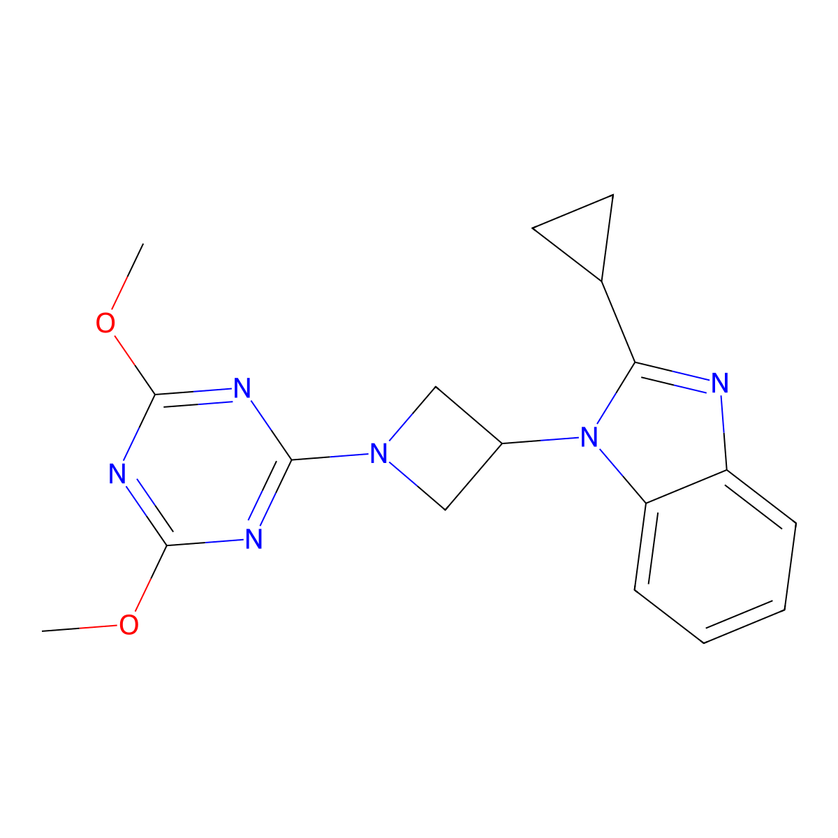 2-cyclopropyl-1-[1-(4,6-dimethoxy-1,3,5-triazin-2-yl)azetidin-3-yl]-1H-1,3-benzodiazole molecular structure, CAS 2548988-14-1