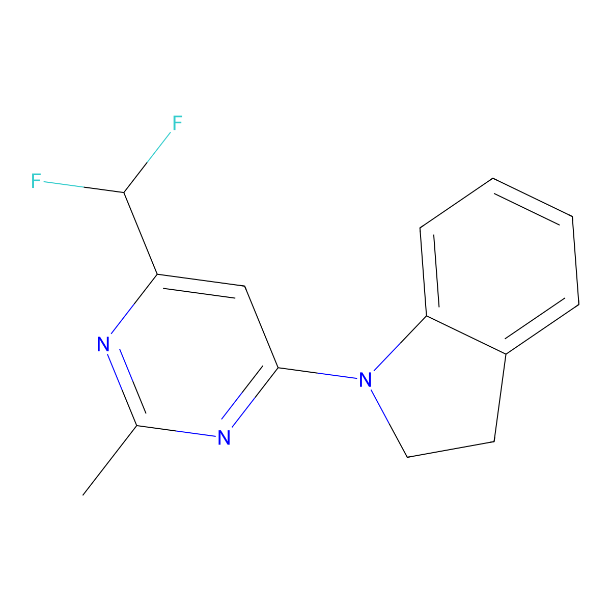 1-[6-(difluoromethyl)-2-methylpyrimidin-4-yl]-2,3-dihydro-1H-indole molecular structure, CAS 2548988-17-4