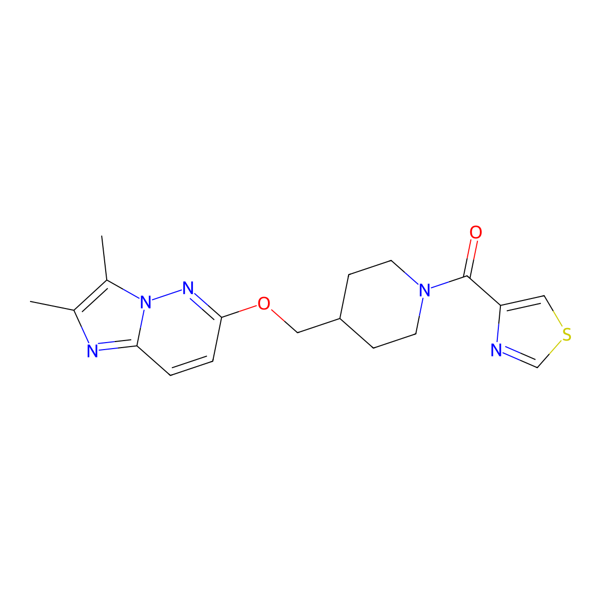 4-[({2,3-Dimethylimidazo[1,2-b]pyridazin-6-yl}oxy)methyl]-1-(1,3-thiazole-4-carbonyl)piperidine molecular structure, CAS 2548988-19-6