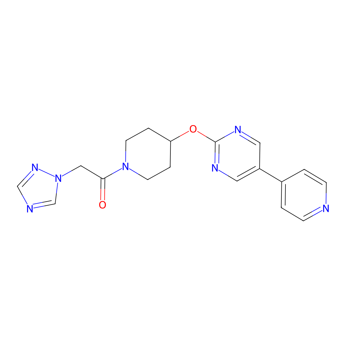 1-(4-{[5-(pyridin-4-yl)pyrimidin-2-yl]oxy}piperidin-1-yl)-2-(1H-1,2,4-triazol-1-yl)ethan-1-one molecular structure, CAS 2548988-24-3