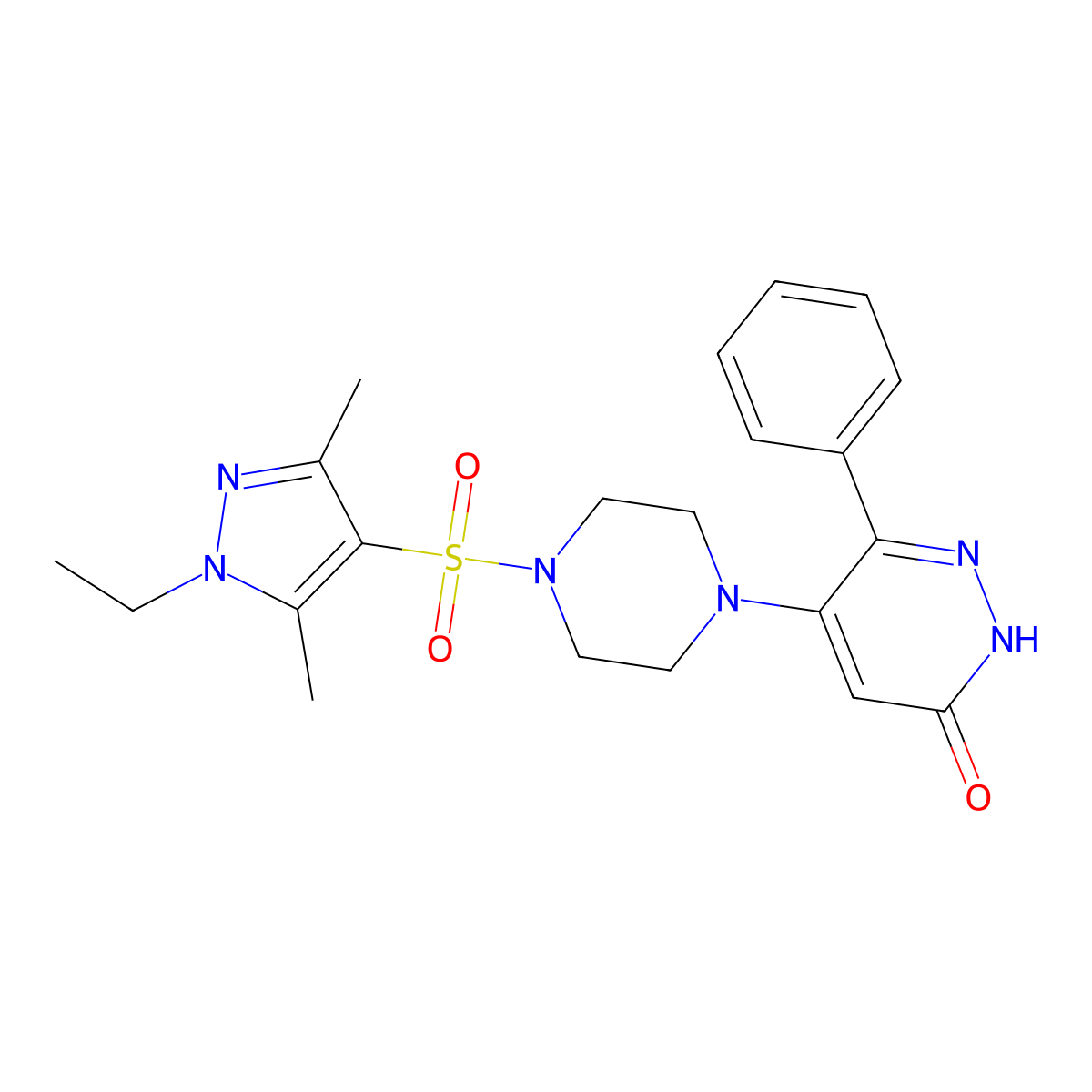 5-{4-[(1-ethyl-3,5-dimethyl-1H-pyrazol-4-yl)sulfonyl]piperazin-1-yl}-6-phenyl-2,3-dihydropyridazin-3-one molecular structure, CAS 2548988-32-3