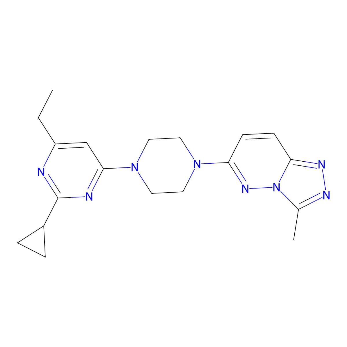 2-Cyclopropyl-4-ethyl-6-(4-{3-methyl-[1,2,4]triazolo[4,3-b]pyridazin-6-yl}piperazin-1-yl)pyrimidine molecular structure, CAS 2548988-33-4