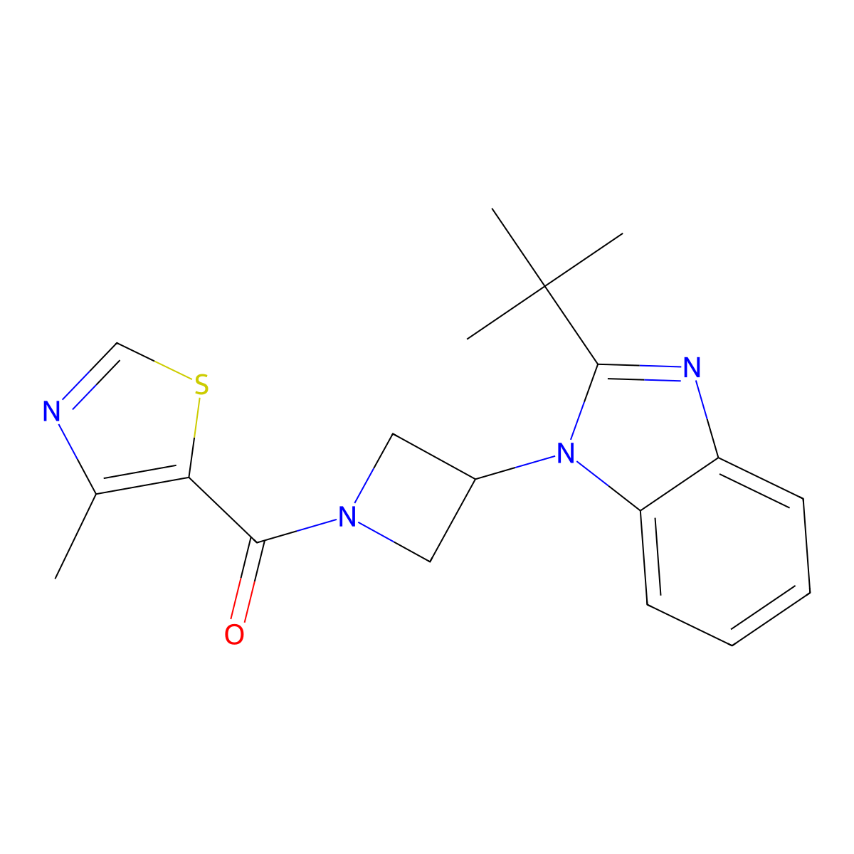 2-tert-butyl-1-[1-(4-methyl-1,3-thiazole-5-carbonyl)azetidin-3-yl]-1H-1,3-benzodiazole molecular structure, CAS 2548988-37-8