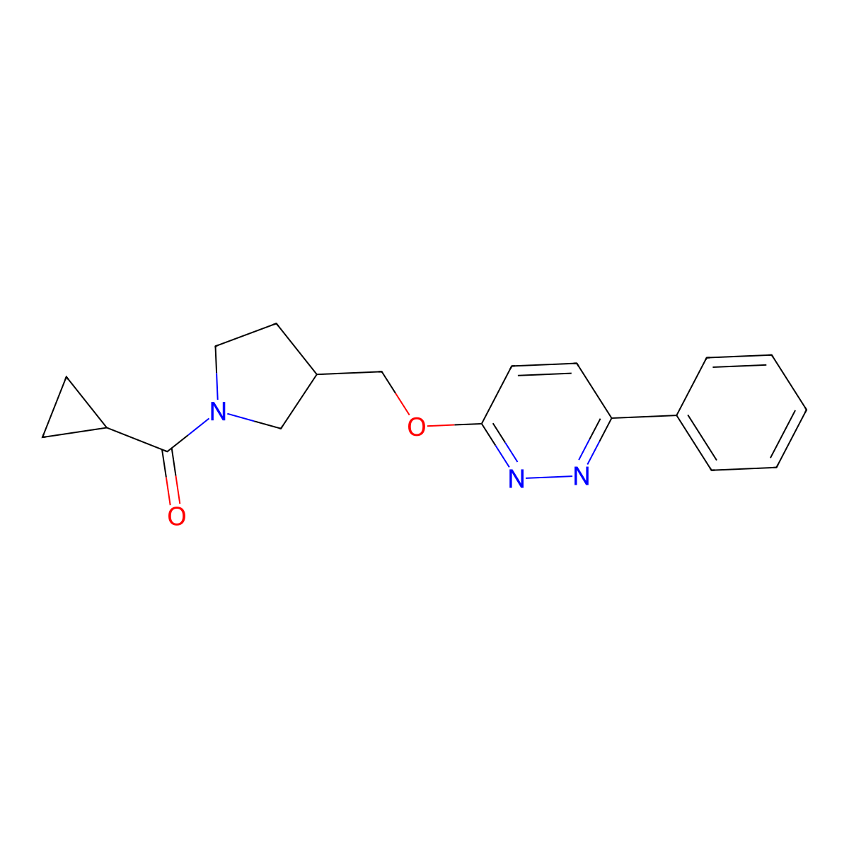 3-[(1-Cyclopropanecarbonylpyrrolidin-3-yl)methoxy]-6-phenylpyridazine molecular structure, CAS 2548988-39-0