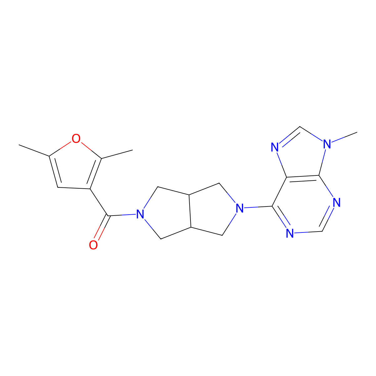 6-[5-(2,5-dimethylfuran-3-carbonyl)-octahydropyrrolo[3,4-c]pyrrol-2-yl]-9-methyl-9H-purine molecular structure, CAS 2548988-46-9