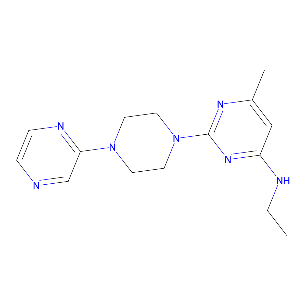 N-ethyl-6-methyl-2-[4-(pyrazin-2-yl)piperazin-1-yl]pyrimidin-4-amine molecular structure, CAS 2548988-50-5
