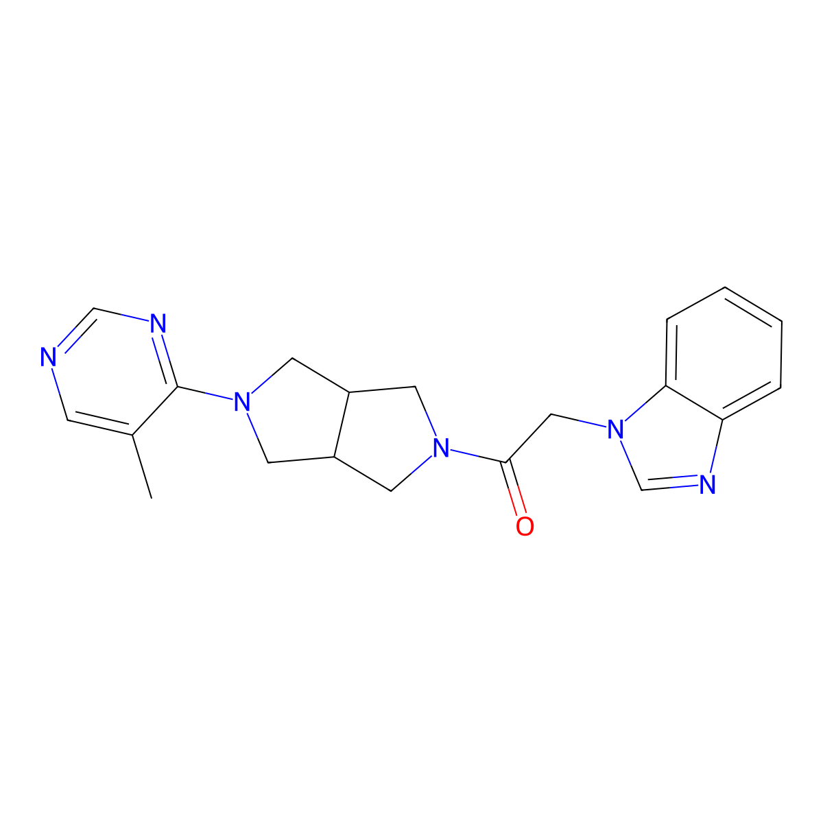 2-(1H-1,3-benzodiazol-1-yl)-1-[5-(5-methylpyrimidin-4-yl)-octahydropyrrolo[3,4-c]pyrrol-2-yl]ethan-1-one molecular structure, CAS 2548988-52-7