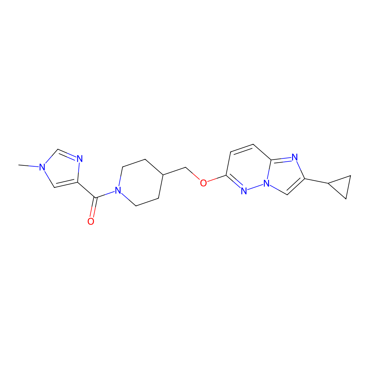 4-[({2-cyclopropylimidazo[1,2-b]pyridazin-6-yl}oxy)methyl]-1-(1-methyl-1H-imidazole-4-carbonyl)piperidine molecular structure, CAS 2548988-54-9