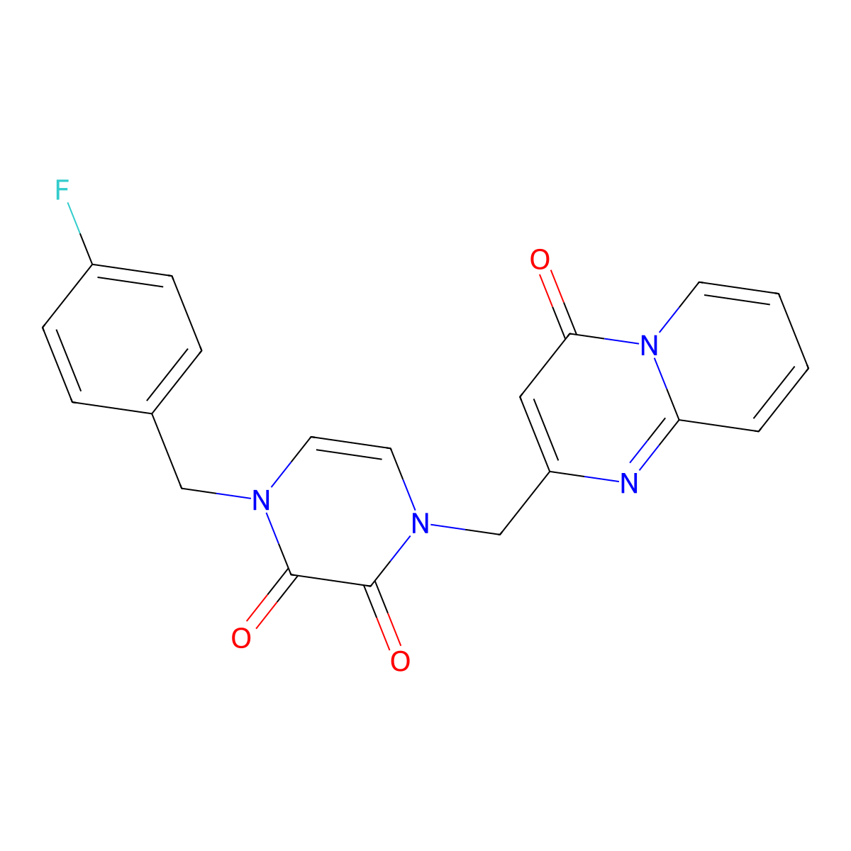 1-[(4-fluorophenyl)methyl]-4-({4-oxo-4H-pyrido[1,2-a]pyrimidin-2-yl}methyl)-1,2,3,4-tetrahydropyrazine-2,3-dione molecular structure, CAS 2548988-55-0