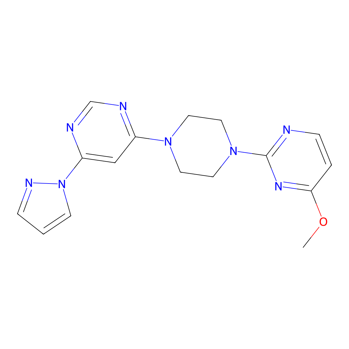4-[4-(4-methoxypyrimidin-2-yl)piperazin-1-yl]-6-(1H-pyrazol-1-yl)pyrimidine molecular structure, CAS 2548988-58-3
