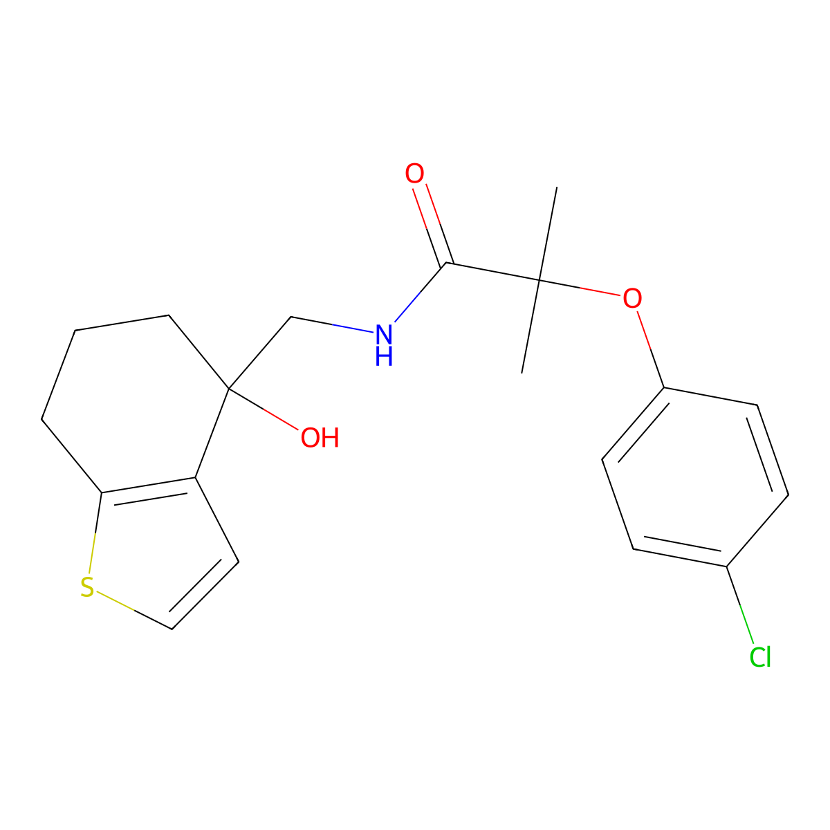 2-(4-chlorophenoxy)-N-[(4-hydroxy-4,5,6,7-tetrahydro-1-benzothiophen-4-yl)methyl]-2-methylpropanamide molecular structure, CAS 2548988-61-8