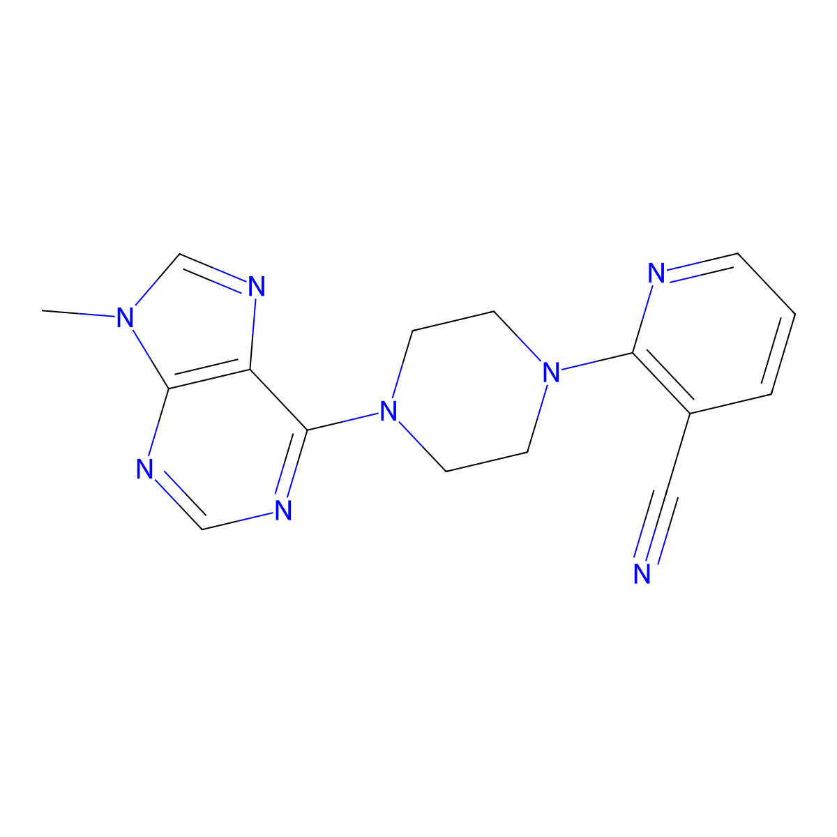 2-[4-(9-methyl-9H-purin-6-yl)piperazin-1-yl]pyridine-3-carbonitrile molecular structure, CAS 2548988-66-3
