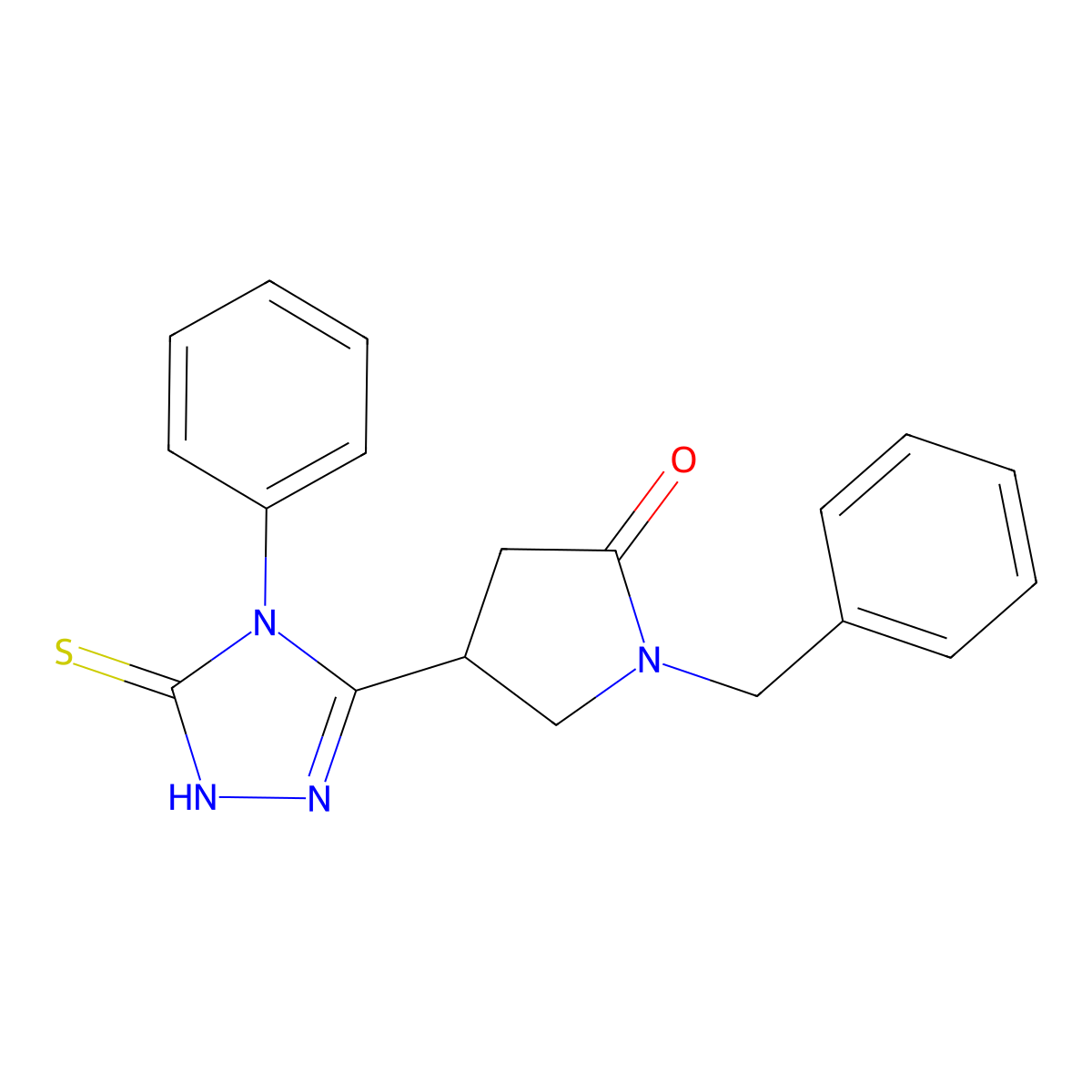 1-benzyl-4-(4-phenyl-5-sulfanylidene-4,5-dihydro-1H-1,2,4-triazol-3-yl)pyrrolidin-2-one molecular structure, CAS 2548988-68-5