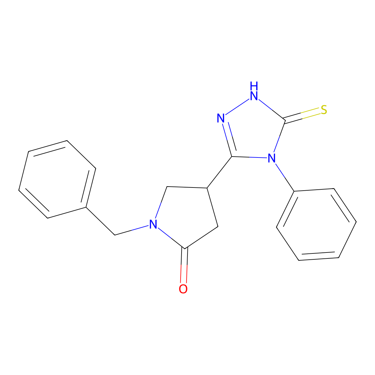 1-benzyl-4-(4-phenyl-5-sulfanylidene-4,5-dihydro-1H-1,2,4-triazol-3-yl)pyrrolidin-2-one molecular structure, CAS 2548988-68-5