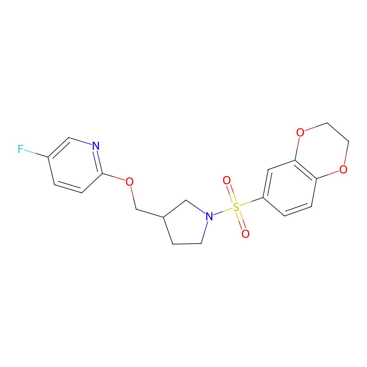 2-{[1-(2,3-Dihydro-1,4-benzodioxine-6-sulfonyl)pyrrolidin-3-yl]methoxy}-5-fluoropyridine molecular structure, CAS 2548988-74-3