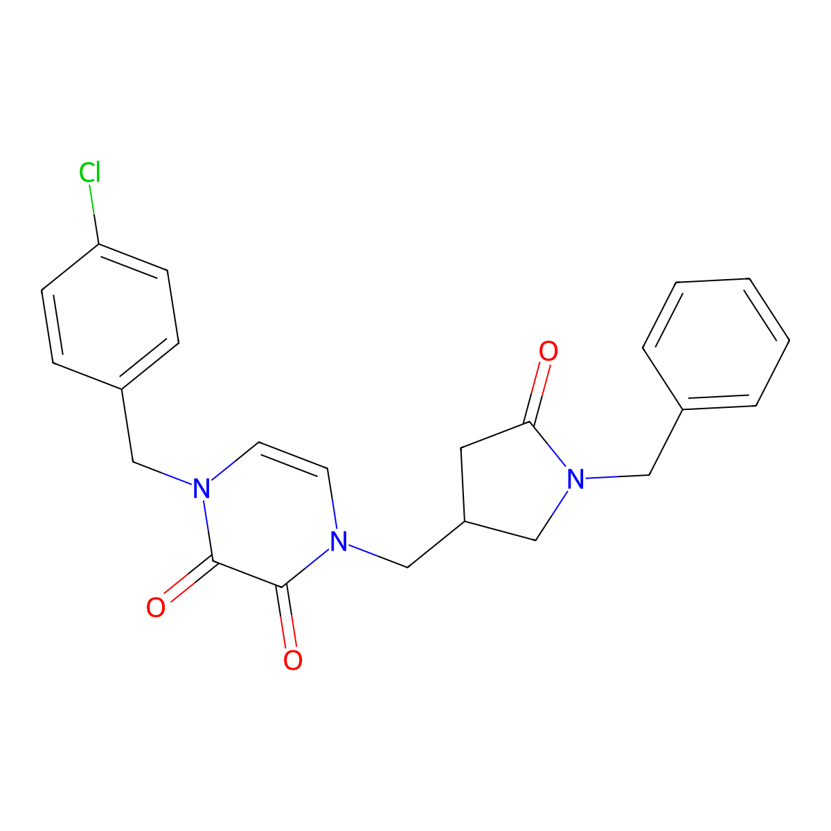 1-[(1-Benzyl-5-oxopyrrolidin-3-yl)methyl]-4-[(4-chlorophenyl)methyl]-1,2,3,4-tetrahydropyrazine-2,3-dione molecular structure, CAS 2548988-76-5