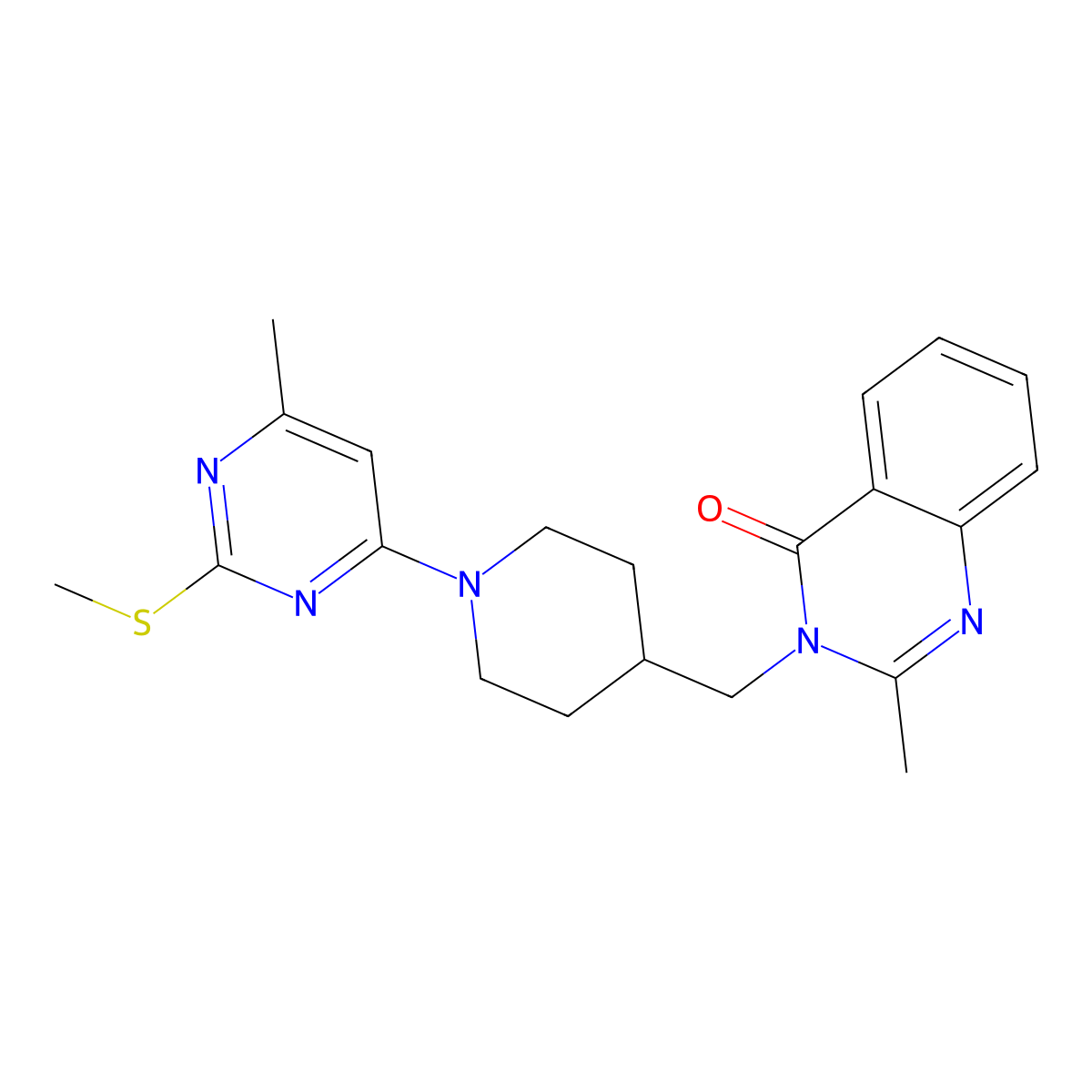2-Methyl-3-({1-[6-methyl-2-(methylsulfanyl)pyrimidin-4-yl]piperidin-4-yl}methyl)-3,4-dihydroquinazolin-4-one molecular structure, CAS 2548988-78-7