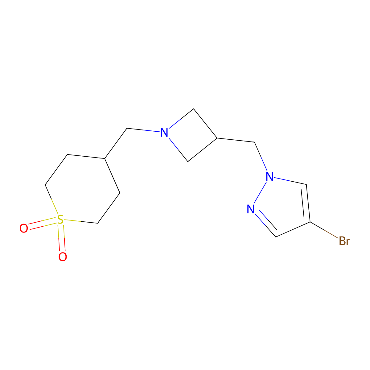 4-({3-[(4-bromo-1H-pyrazol-1-yl)methyl]azetidin-1-yl}methyl)-1lambda6-thiane-1,1-dione molecular structure, CAS 2548988-83-4