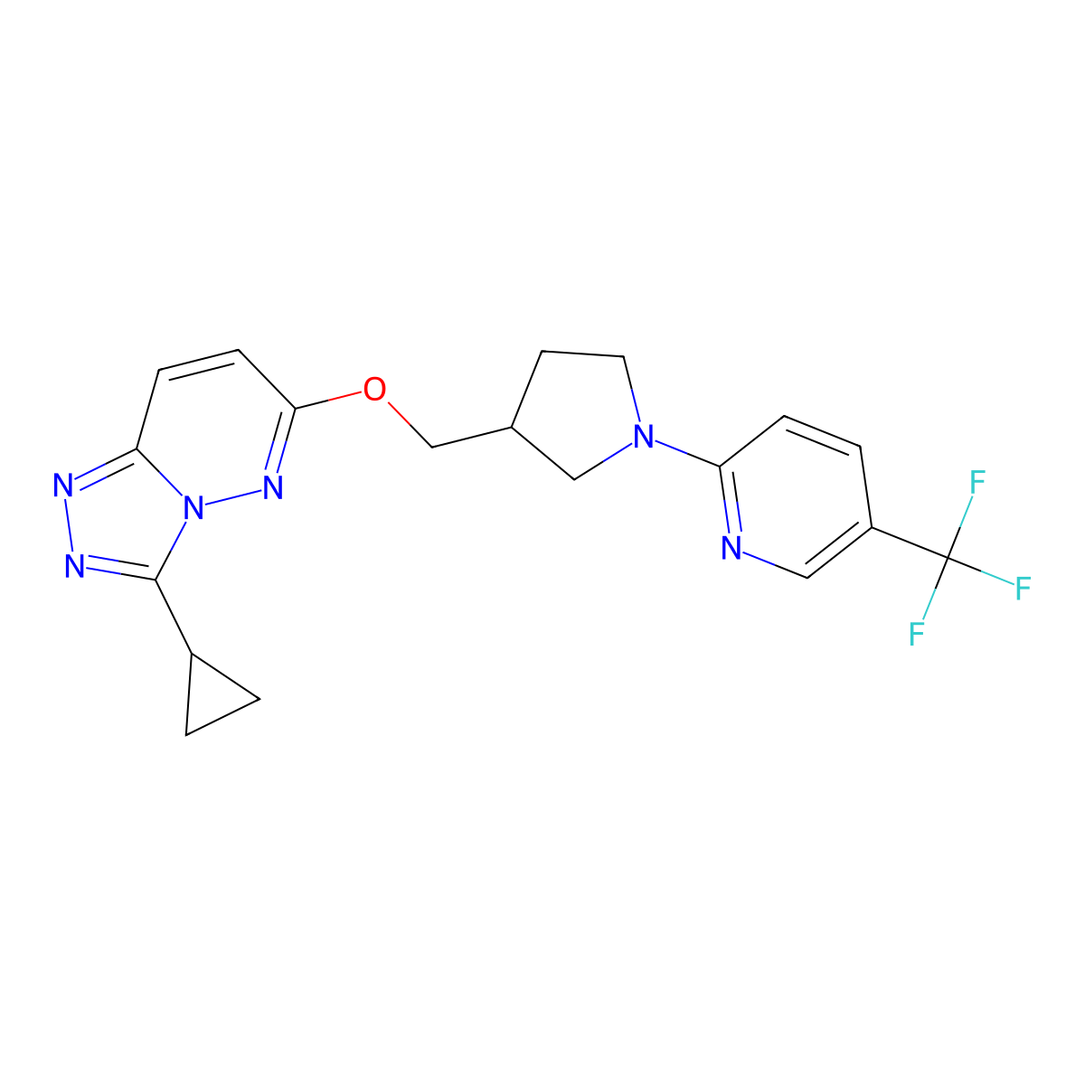 2-{3-[({3-Cyclopropyl-[1,2,4]triazolo[4,3-b]pyridazin-6-yl}oxy)methyl]pyrrolidin-1-yl}-5-(trifluoromethyl)pyridine molecular structure, CAS 2548988-87-8