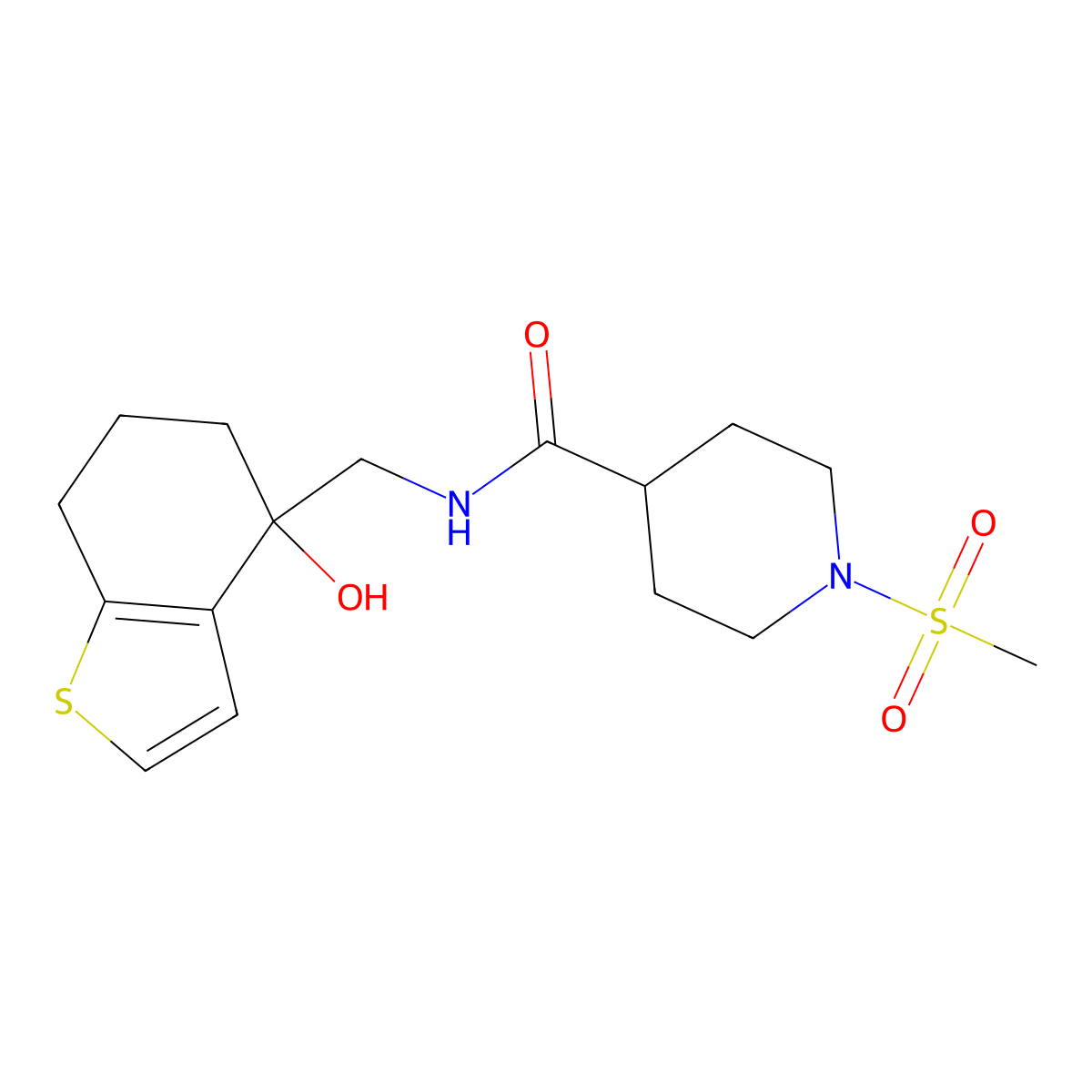 N-[(4-hydroxy-4,5,6,7-tetrahydro-1-benzothiophen-4-yl)methyl]-1-methanesulfonylpiperidine-4-carboxamide molecular structure, CAS 2548988-90-3