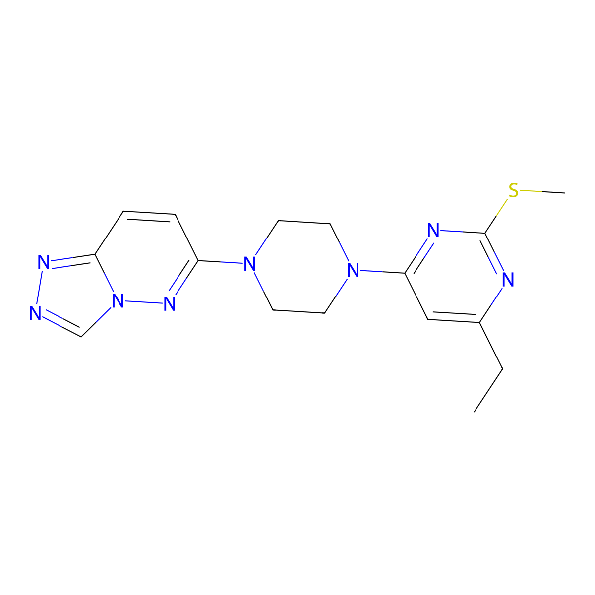 4-Ethyl-2-(methylsulfanyl)-6-(4-{[1,2,4]triazolo[4,3-b]pyridazin-6-yl}piperazin-1-yl)pyrimidine molecular structure, CAS 2548988-93-6