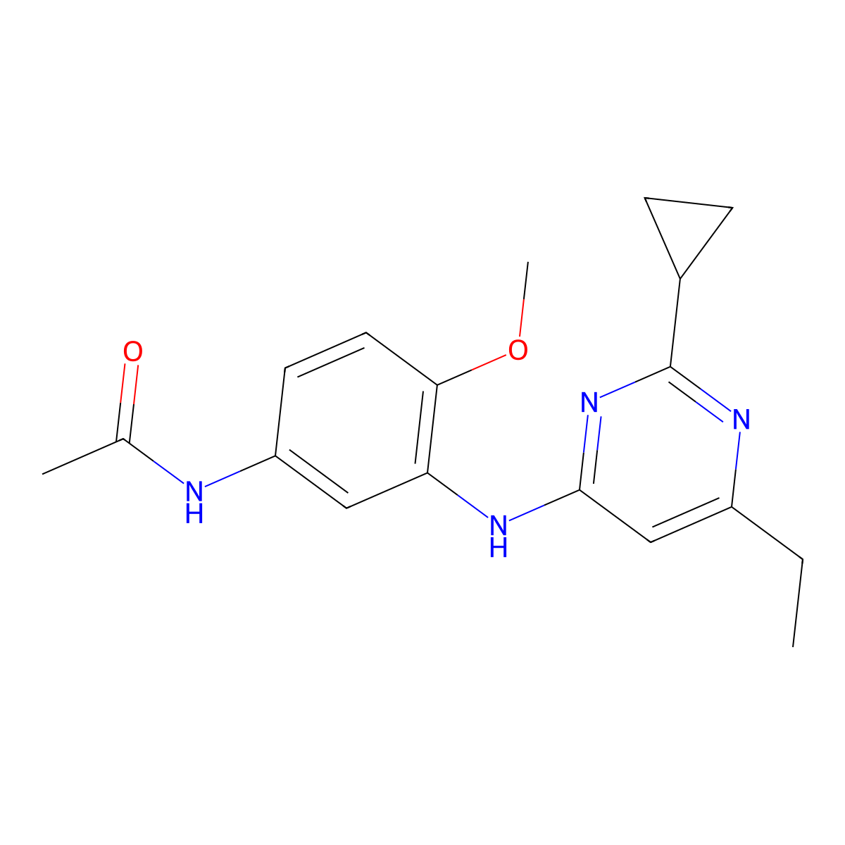 N-{3-[(2-cyclopropyl-6-ethylpyrimidin-4-yl)amino]-4-methoxyphenyl}acetamide molecular structure, CAS 2548988-95-8