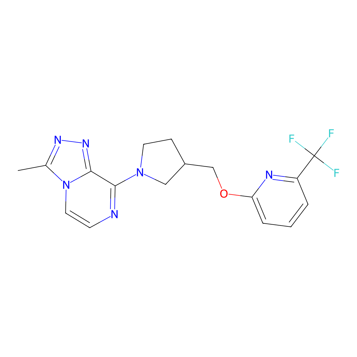 2-[(1-{3-Methyl-[1,2,4]triazolo[4,3-a]pyrazin-8-yl}pyrrolidin-3-yl)methoxy]-6-(trifluoromethyl)pyridine molecular structure, CAS 2548988-96-9