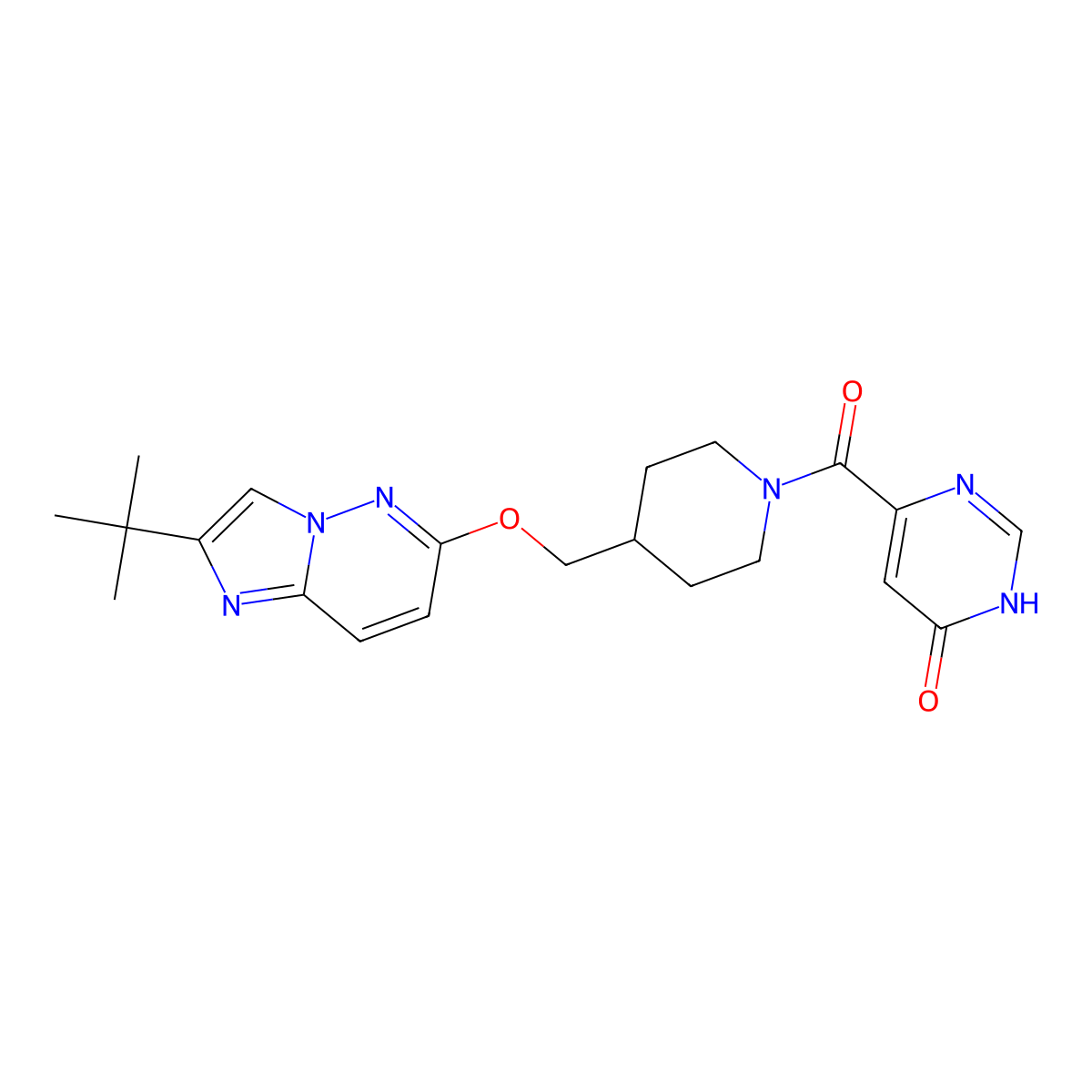 6-{4-[({2-Tert-butylimidazo[1,2-b]pyridazin-6-yl}oxy)methyl]piperidine-1-carbonyl}-3,4-dihydropyrimidin-4-one molecular structure, CAS 2548988-98-1