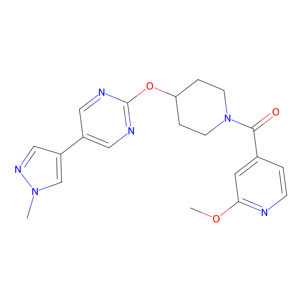 2-{[1-(2-methoxypyridine-4-carbonyl)piperidin-4-yl]oxy}-5-(1-methyl-1H-pyrazol-4-yl)pyrimidine molecular structure, CAS 2548989-03-1